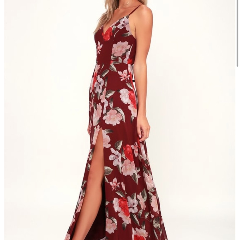 Lulu’s Into Bloom Burgundy Floral Print Maxi Dress